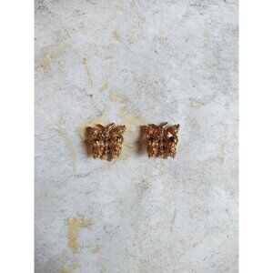 Vintage Gold Tone Butterfly Clip On Earrings Estate Jewelry
